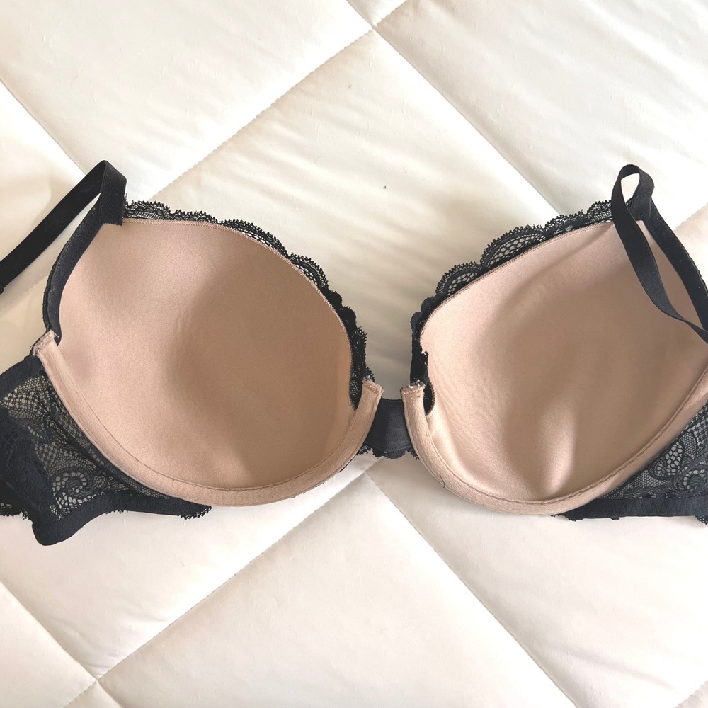 Victoria Secret Black Lace Demi Bra 38D IPEX Padded Underwire Floral Underwear - Picture 4 of 7